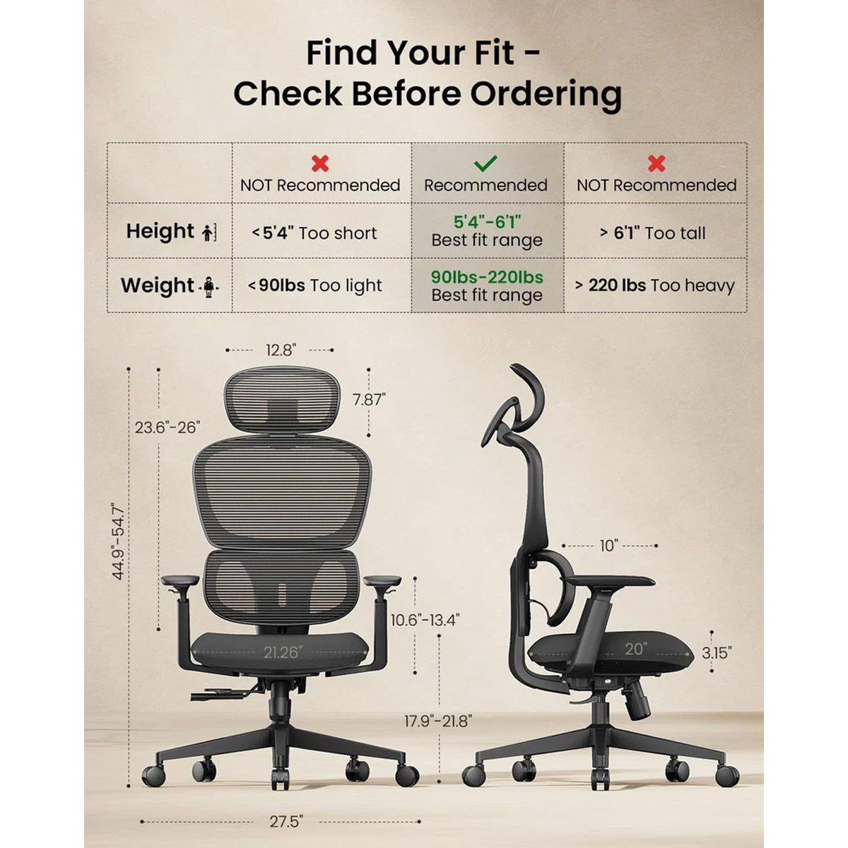 ProtoArc EC300 Ergonomic Mesh Office Chair (Black) (CP016909)