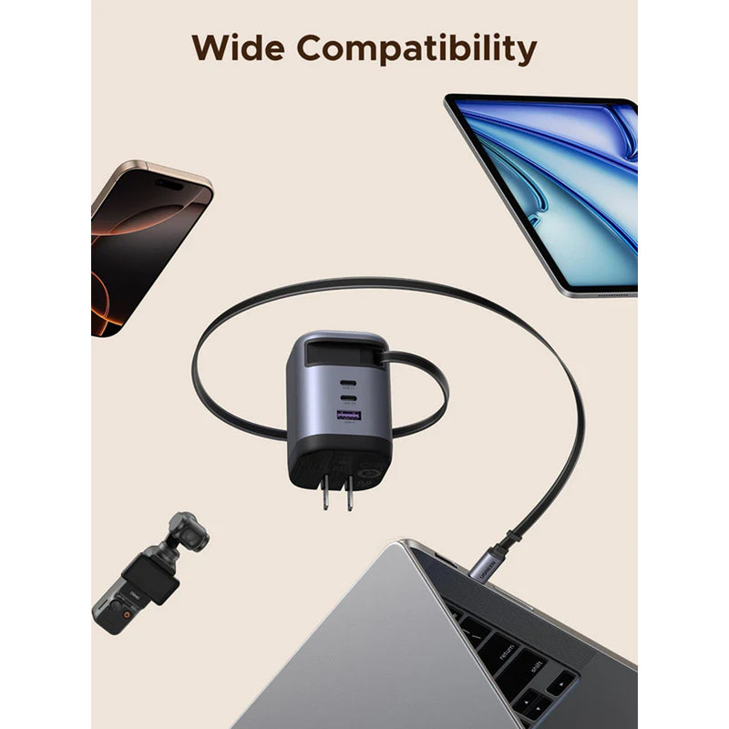 Ugreen Nexode Pro 100W 2xUSB-C + 1xUSB-A GaN Fast Charger with Type-C Retractable Cable (X616/65827)