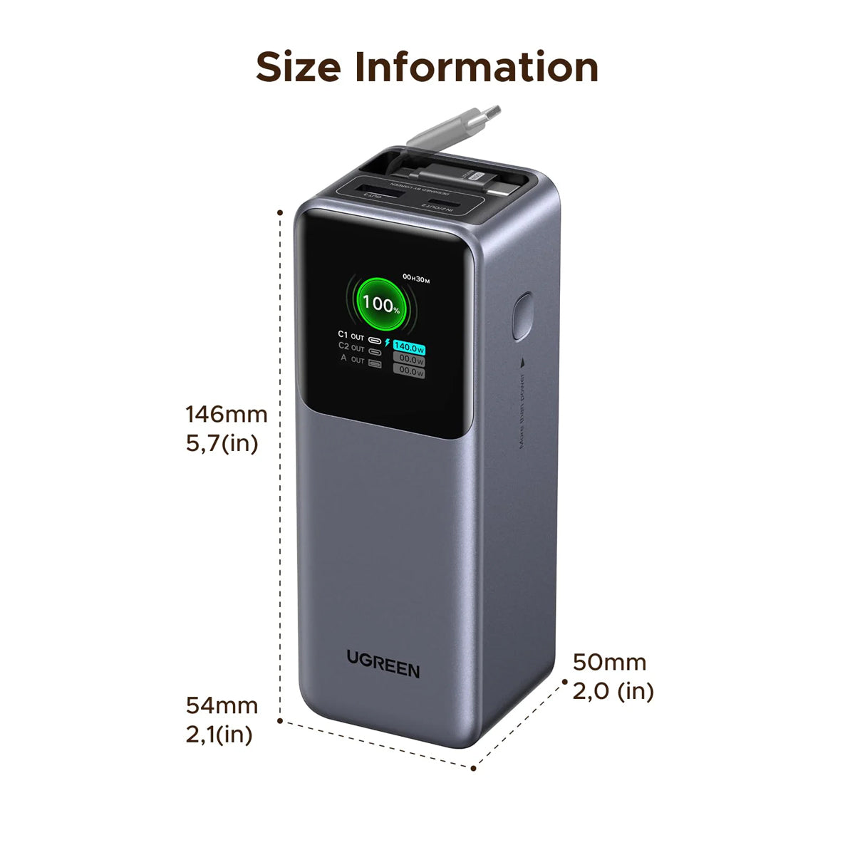 Ugreen Nexode 20000mAh 165W Power Bank with Type-C Retractable Cable