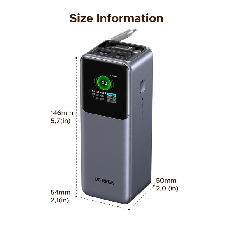 Ugreen Nexode 20000mAh 165W Power Bank with Type-C Retractable Cable