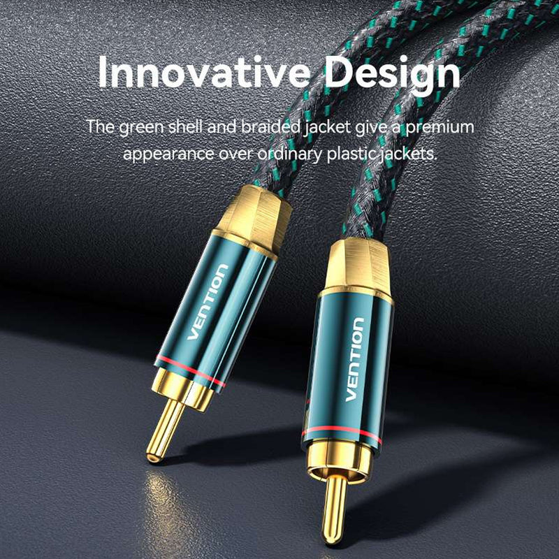 Vention Cotton Braided RCA Male to Male Coaxial Audio Cable - Green Copper Type 2M (BCTGH)