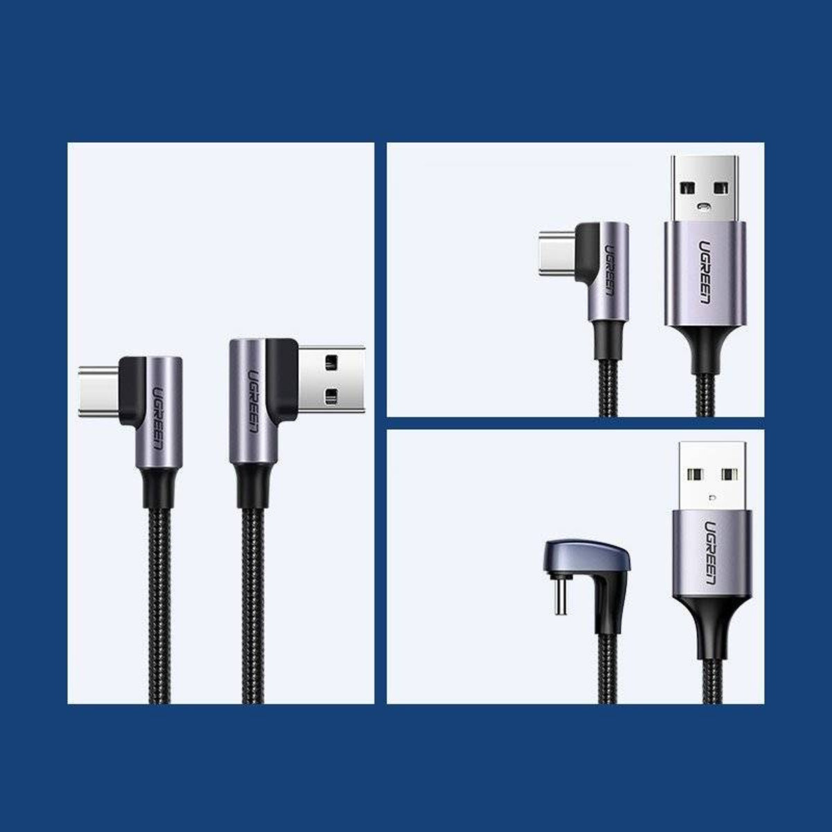 Ugreen Angled USB-C Male to Angled USB 2.0 A Male 3A Data Cable(Black)