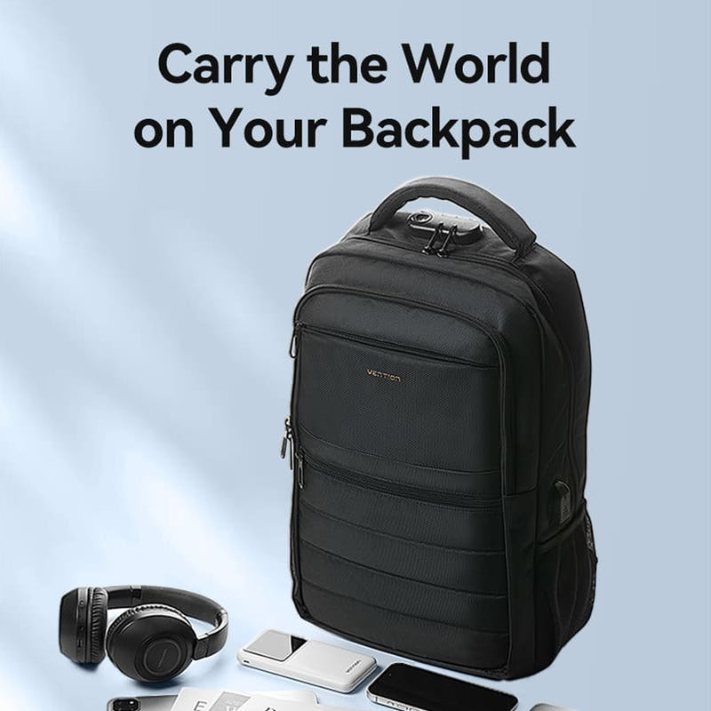 Vention Water-Repellent Laptop Backpack with USB & Lock Equipped - 20L (Black) (KRKB0)