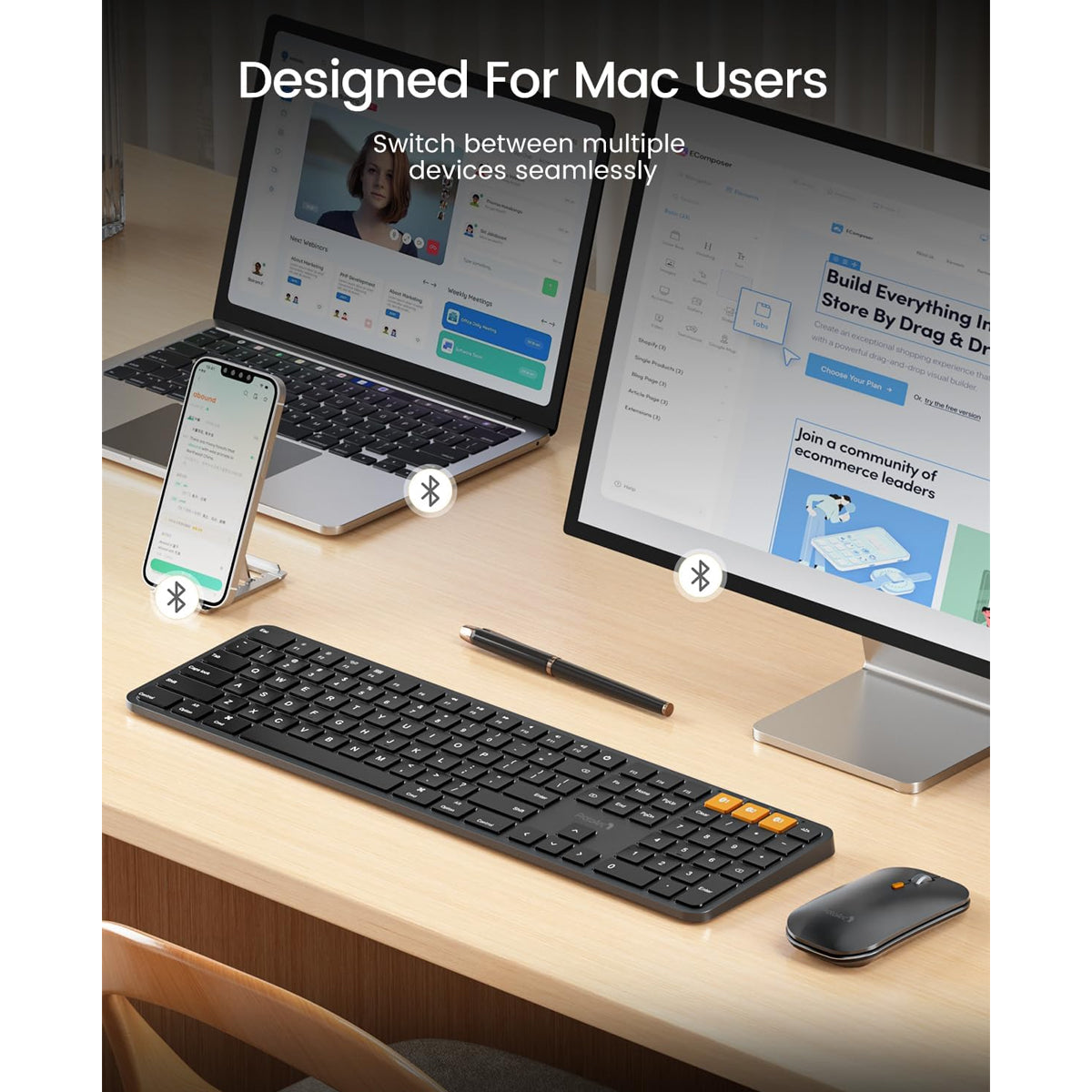 ProtoArc KM100-A Bluetooth Triple Channel Ultra-Slim Backlit Keyboard and Mouse Combo