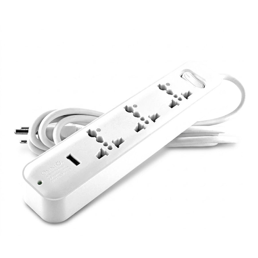 OMNI Travel Extension Cord 3-Gang with USB Outlet & Switch
