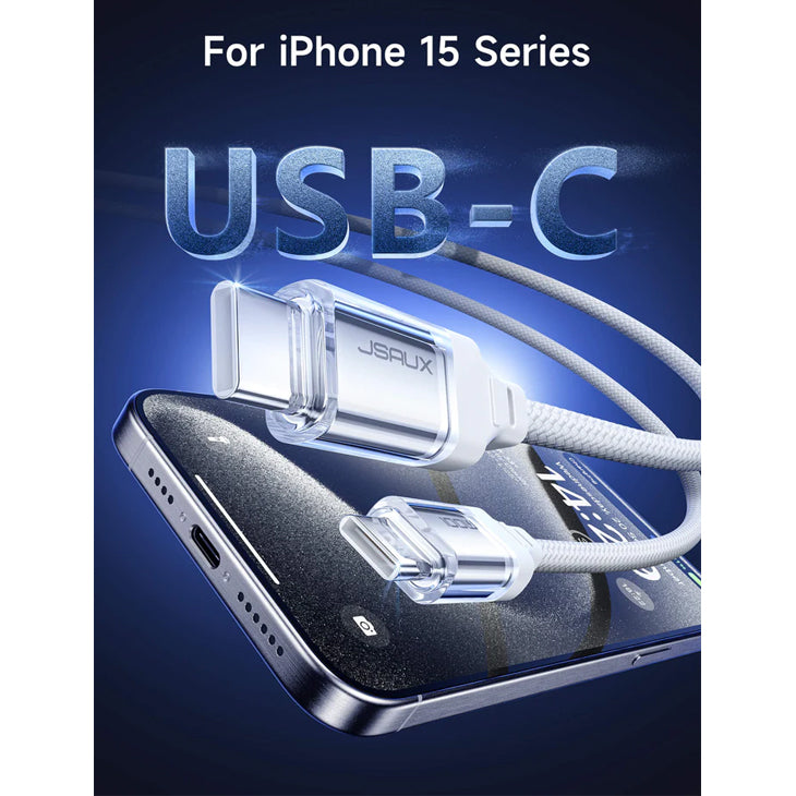 JSAUX Transparent 100W USB-C to USB-C Charging Cable 6.6ft 1-Pack (White) (CC0057)