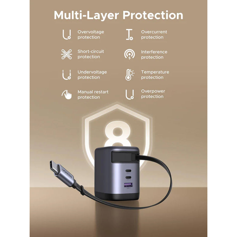 Ugreen Nexode Pro 100W 2xUSB-C + 1xUSB-A GaN Fast Charger with Type-C Retractable Cable (X616/65827)