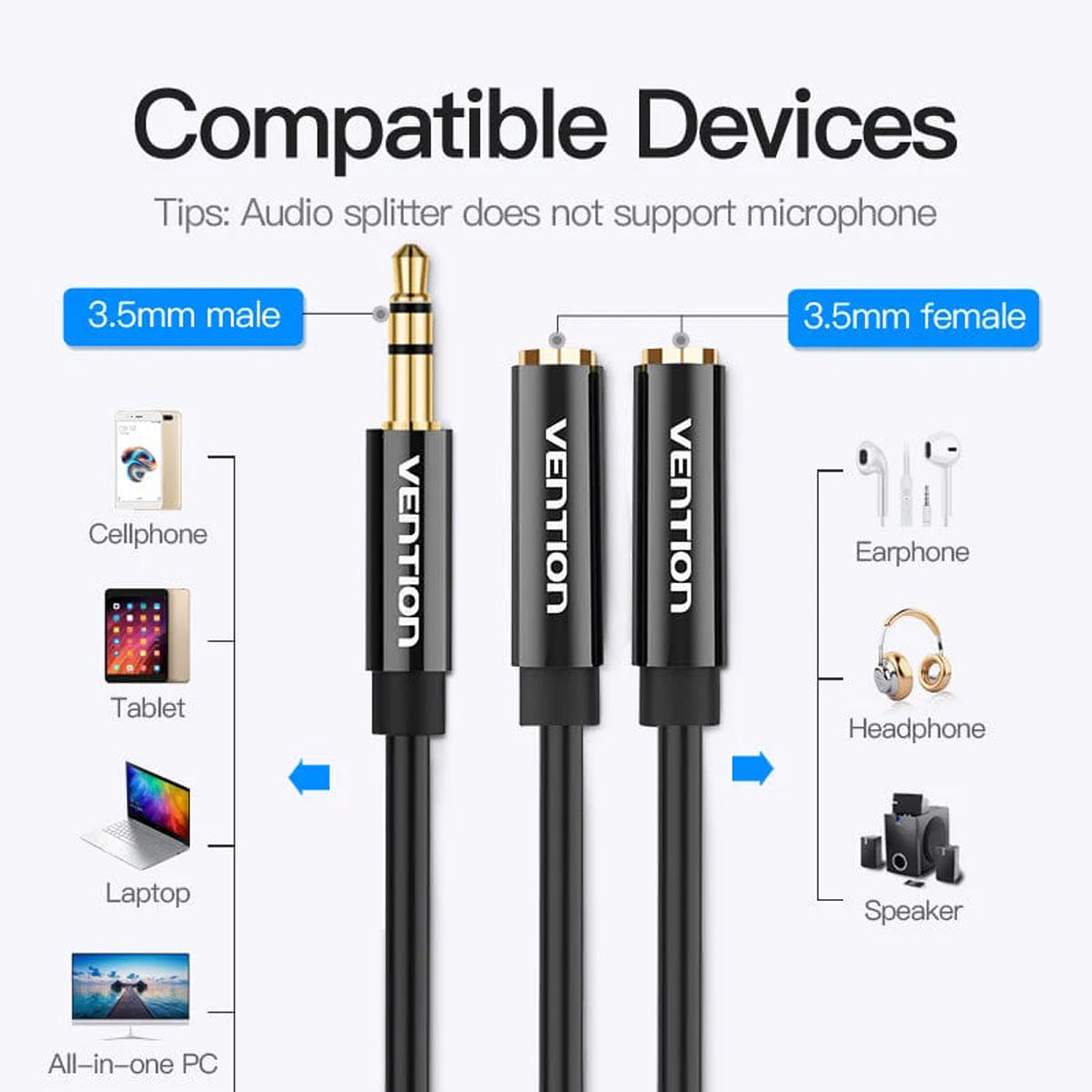 Vention 3.5mm Male to 2 x 3.5mm Female Stereo Splitter Cable (BBSBY)