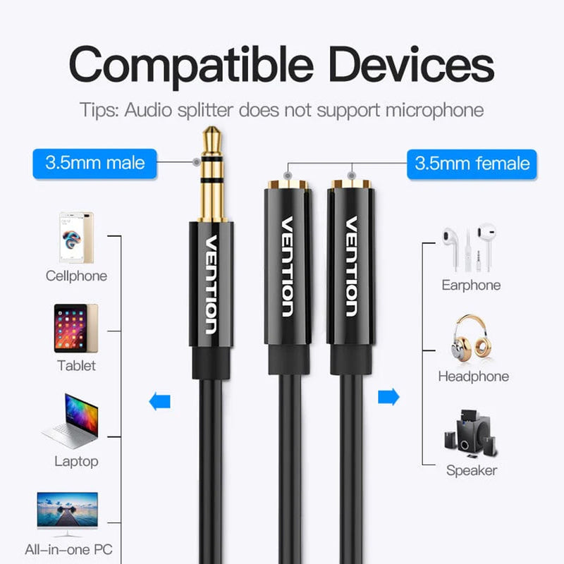Vention 3.5mm Male to 2 x 3.5mm Female Stereo Splitter Cable (BBSBY)