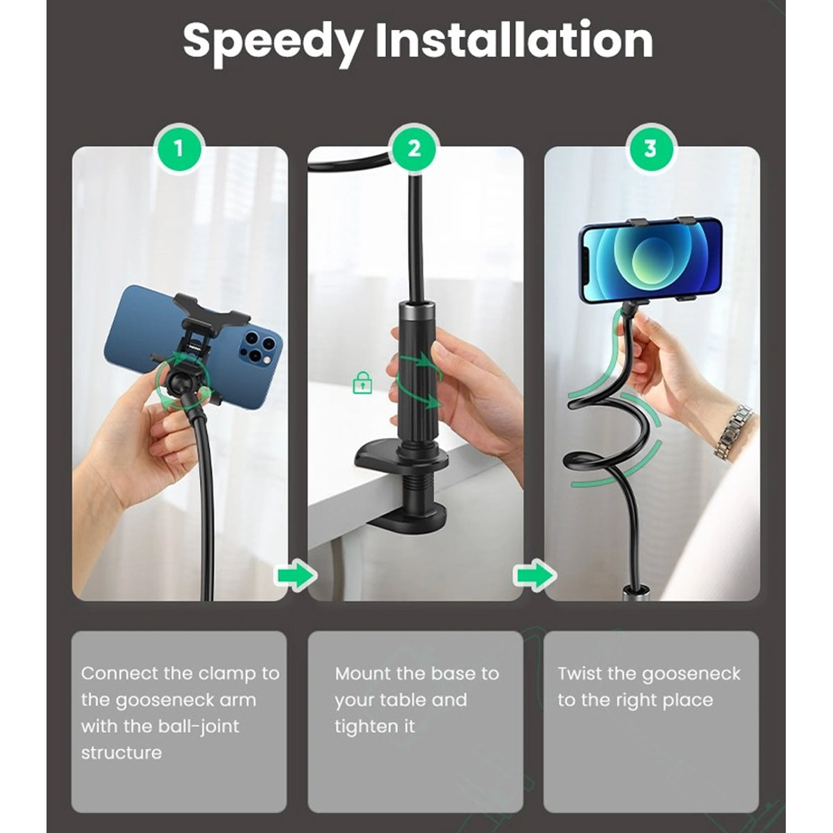 Ugreen Phone Holder with Flexible Long Arm - 90cm (Black) (LP113/80906)