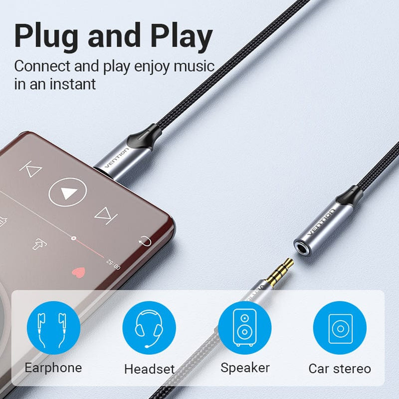 Vention USB-C Male to 3.5MM Earphone Jack with DAC Adapter Aluminum Alloy Type - 0.1M (BGMHA)