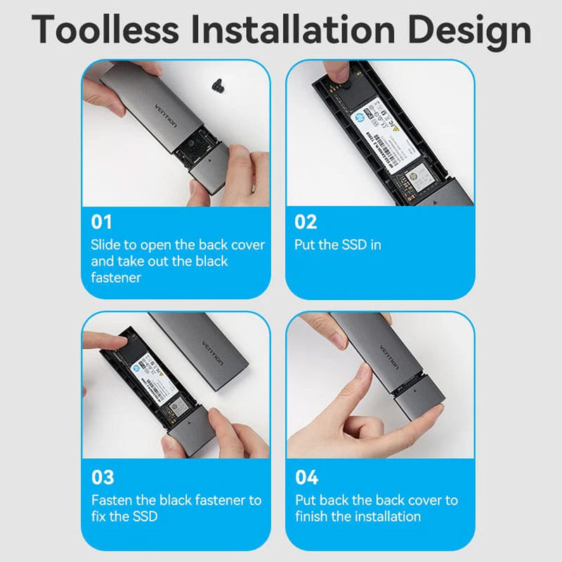 Vention M.2 NVMe SSD Enclosure - USB 3.1 Gen 2-C Gray Aluminum Alloy Type (KPGH0)