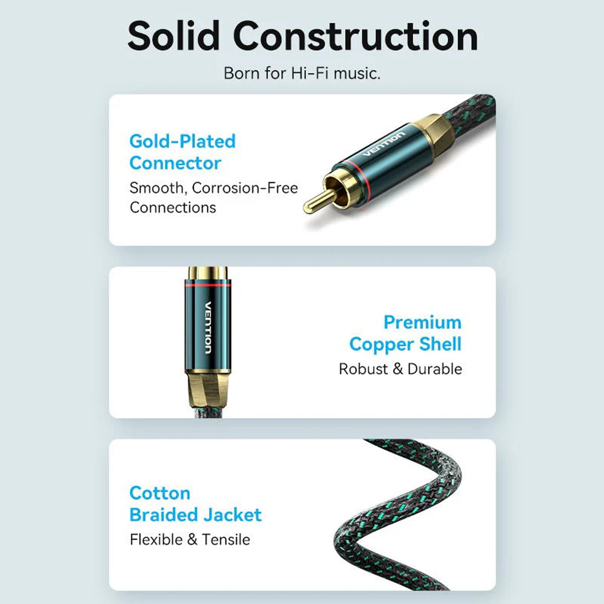 Vention Cotton Braided RCA Male to Male Coaxial Audio Cable - Green Copper Type 2M (BCTGH)