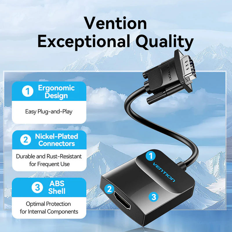 Vention VGA to HDMI Converter with Female Micro USB & Audio Port - 0.15M (ACNBB)