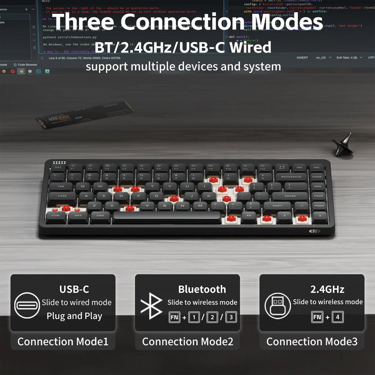 NuPhy Node75 Low-Profile Hot-Swappable 75% Wireless Mechanical Keyboard (Ink Gray)