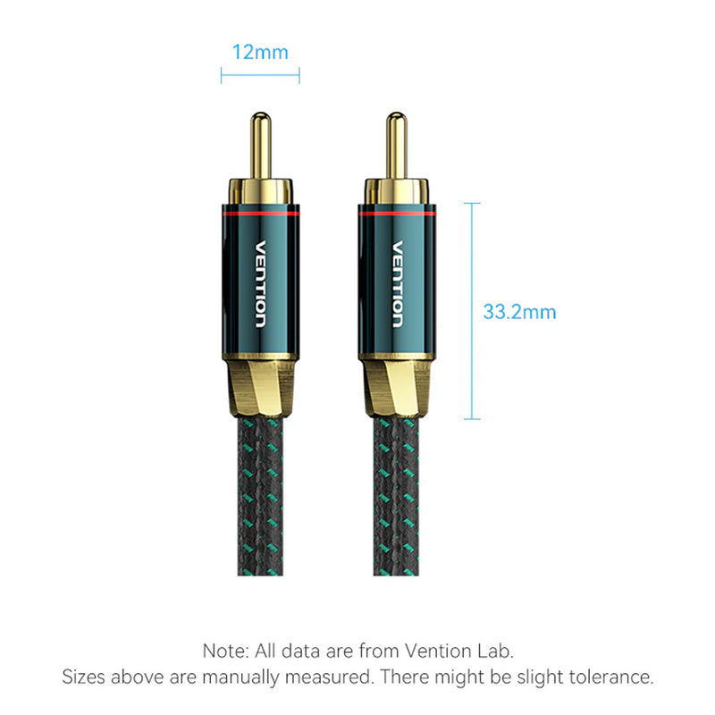 Vention Cotton Braided RCA Male to Male Coaxial Audio Cable - Green Copper Type 2M (BCTGH)