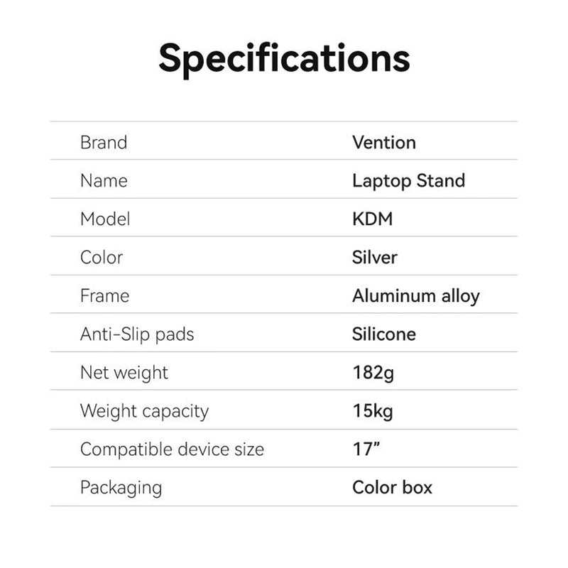 Vention Foldable Laptop Stand - Silver Aluminum Alloy Type (KDMI0)