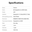 Vention Cotton Braided 8K DisplayPort Male to HDMI Male Cable - Black Zinc Alloy Type 1.8M (HFPBAC)