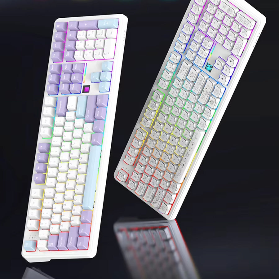 Ajazz AK108 RGB Tri-Mode 108 Keys Dot Matrix Display Mechanical Keyboard (Purple-White-Blue)