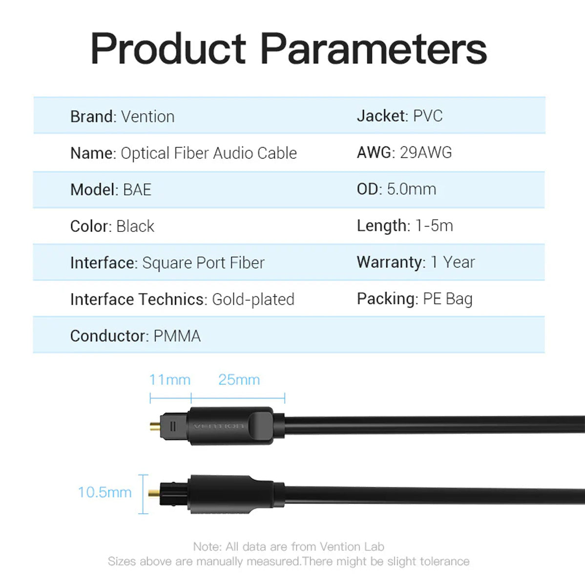 Vention Optical Fiber Audio Cable - (1.5M, 3M, 5M)  (BAEBG, BAEBI, BAEBJ)