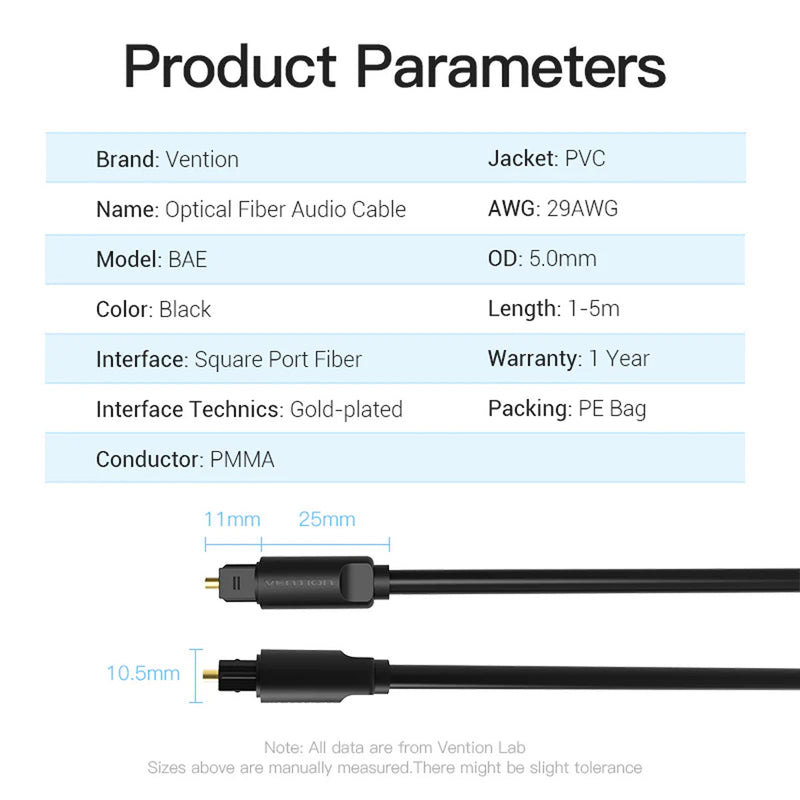 Vention Optical Fiber Audio Cable - (1.5M, 3M, 5M)  (BAEBG, BAEBI, BAEBJ)