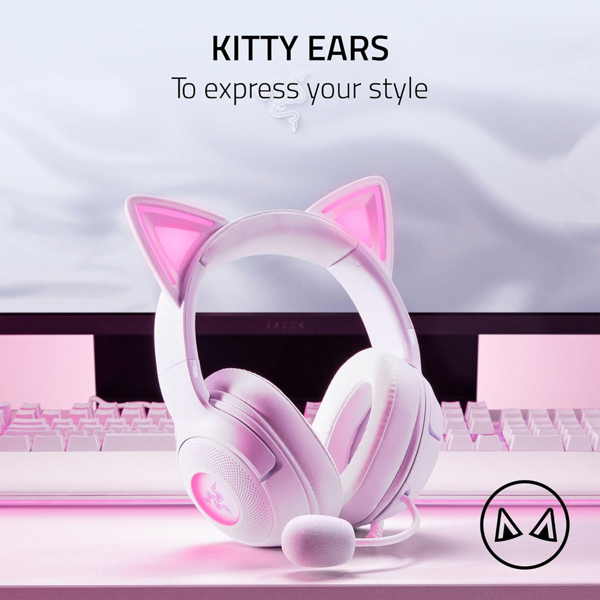 Razer Kraken Kitty V2 USB Headset with RGB Kitty Ears (White)