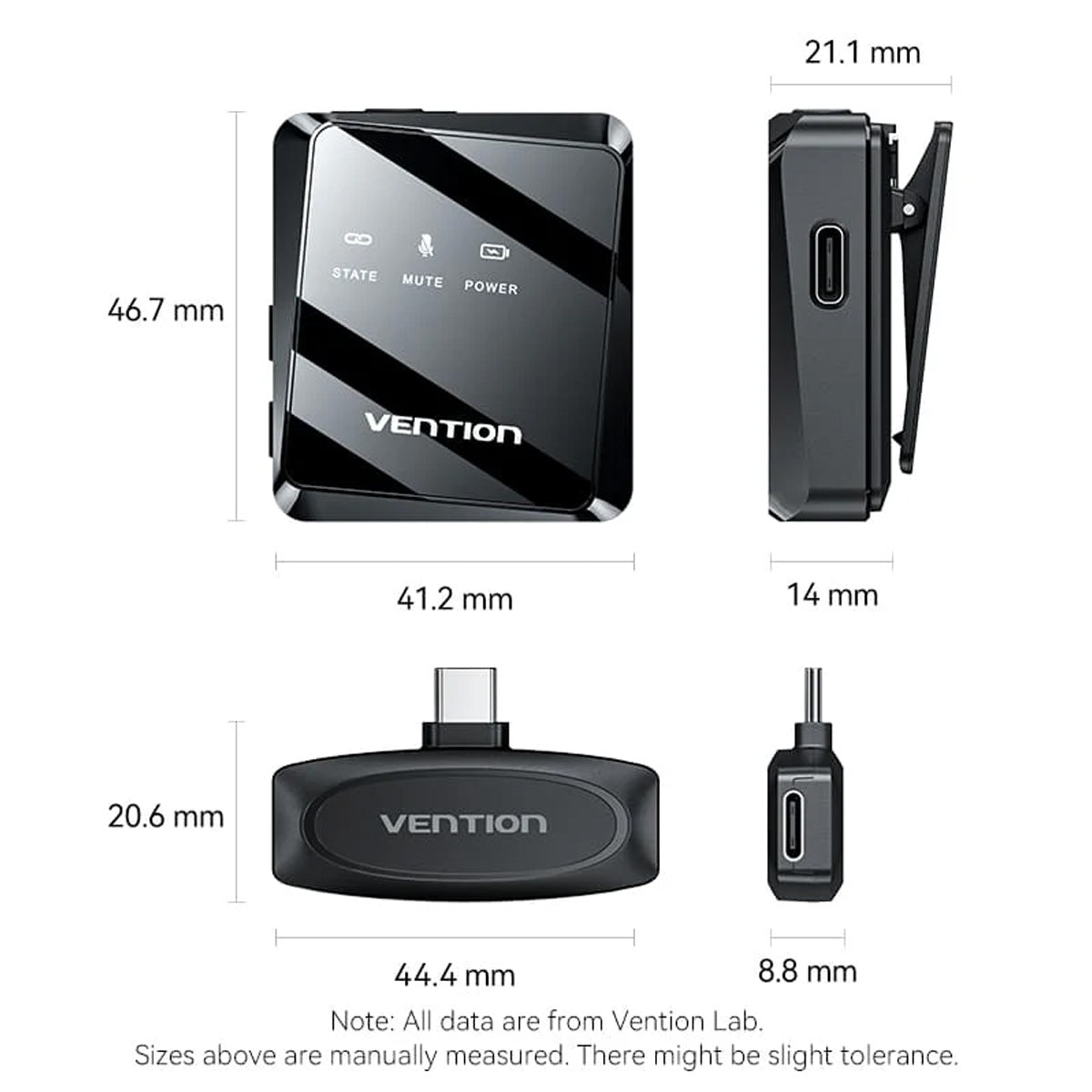 Vention USB-C 2-Pack Wireless Lavalier Microphone (Black) (NCBB0)