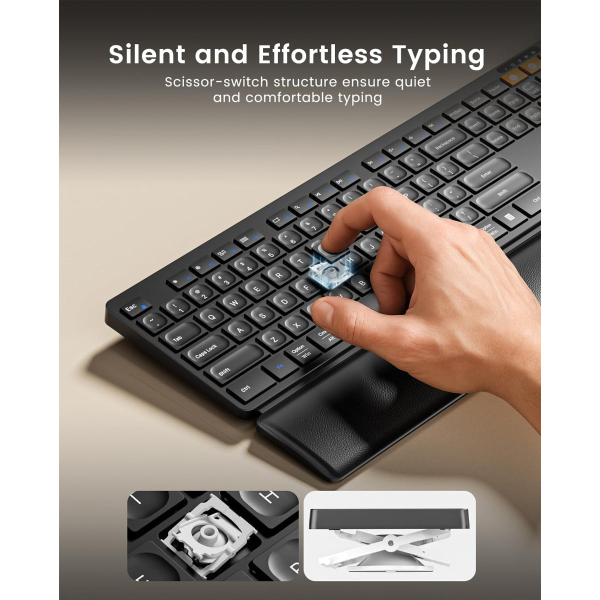 ProtoArc KM60 Ergonomic Triple Channel Bluetooth Keyboard and Mouse Combo with Wrist Rest