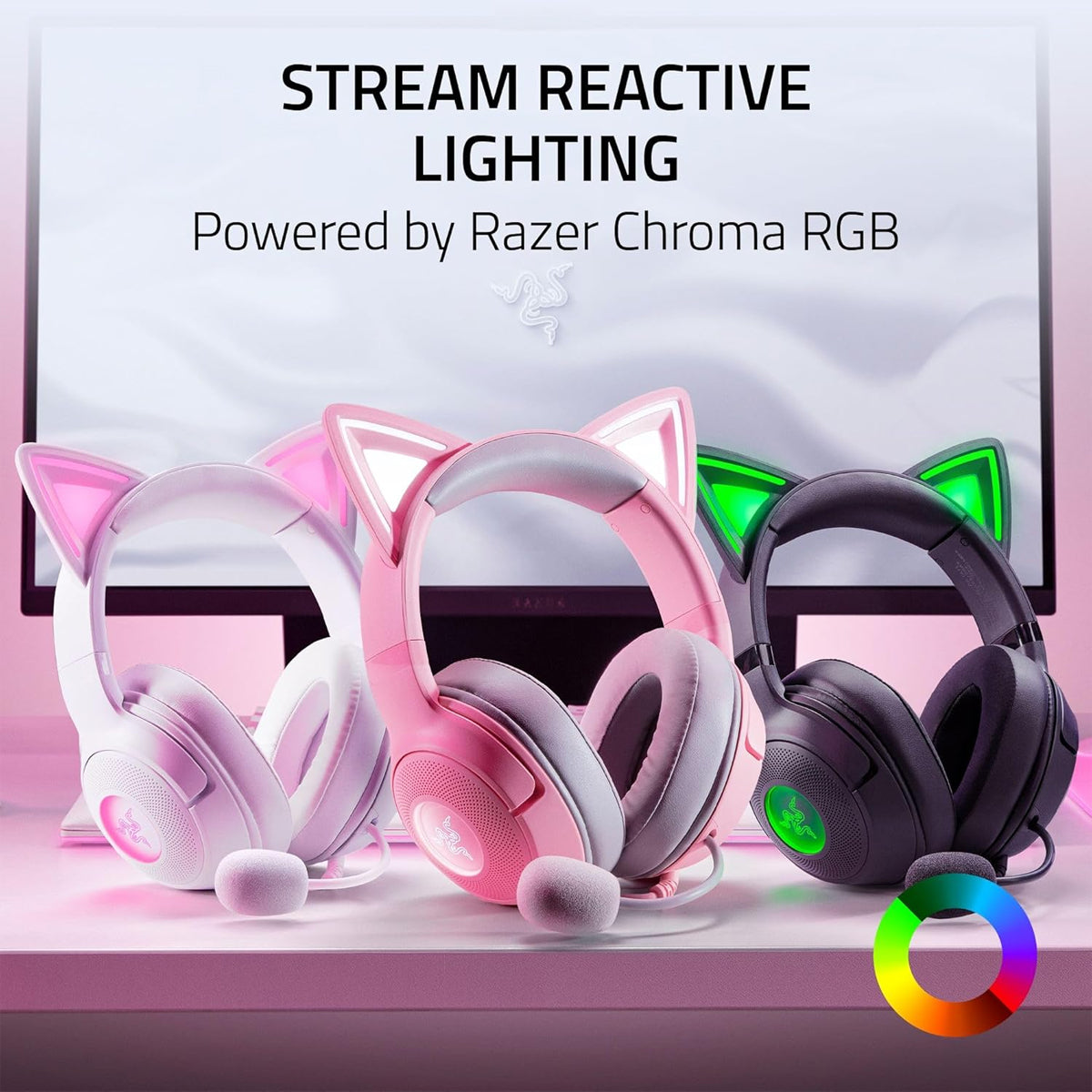 Razer Kraken Kitty V2 USB Headset with RGB Kitty Ears (White)