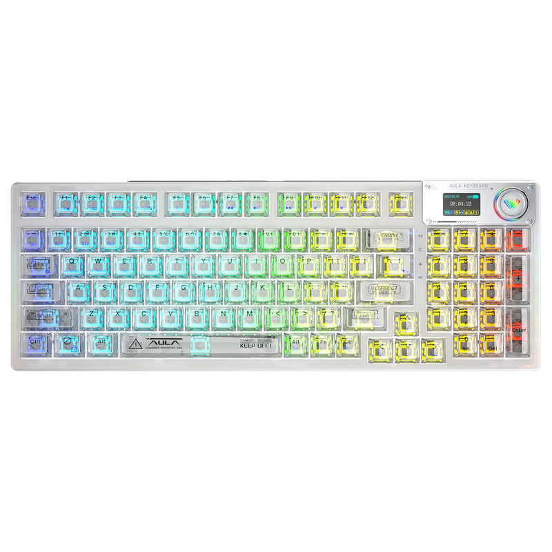 Aula F98 Pro Wireless & Bluetooth 99 Keys 3-In-1 Hot-Swappable Mechanical Keyboard (White)