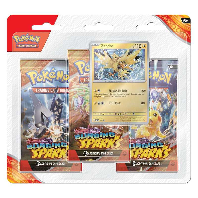 Pokemon Trading Card Game SV08 Scarlet & Violet Surging Sparks 3 Blister Pack (Quagsire, Zapdos)