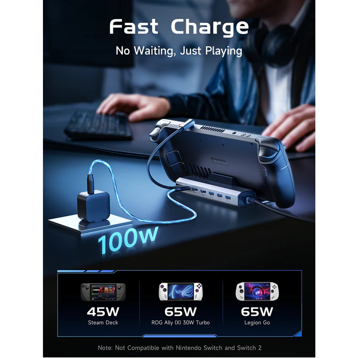 JSAUX USB-C 7-in-1 Docking Station for Steam Deck/ Steam Deck OLED/ ROG Ally/ ROG Ally X/ Legion Go