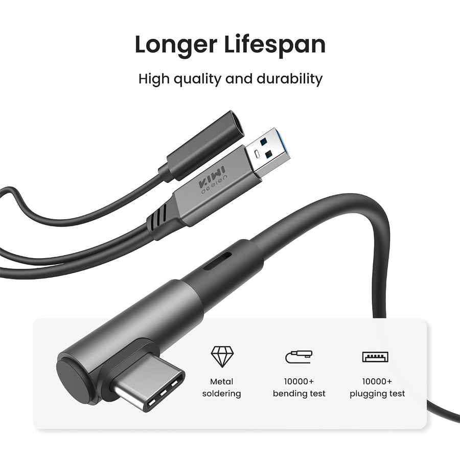Kiwi Design Link Cable 13.12Ft (4M) for Meta Quest 2/3/Pro/3S/Pico 4/4U/4UE (Black) (QC-8)