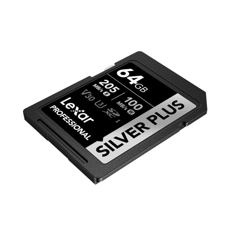 Lexar Professional SILVER PLUS 64GB SDXC UHS-I C10 U3 V30 205MB/s Read 100MB/s Write SD Card