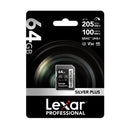 Lexar Professional SILVER PLUS 64GB SDXC UHS-I C10 U3 V30 205MB/s Read 100MB/s Write SD Card