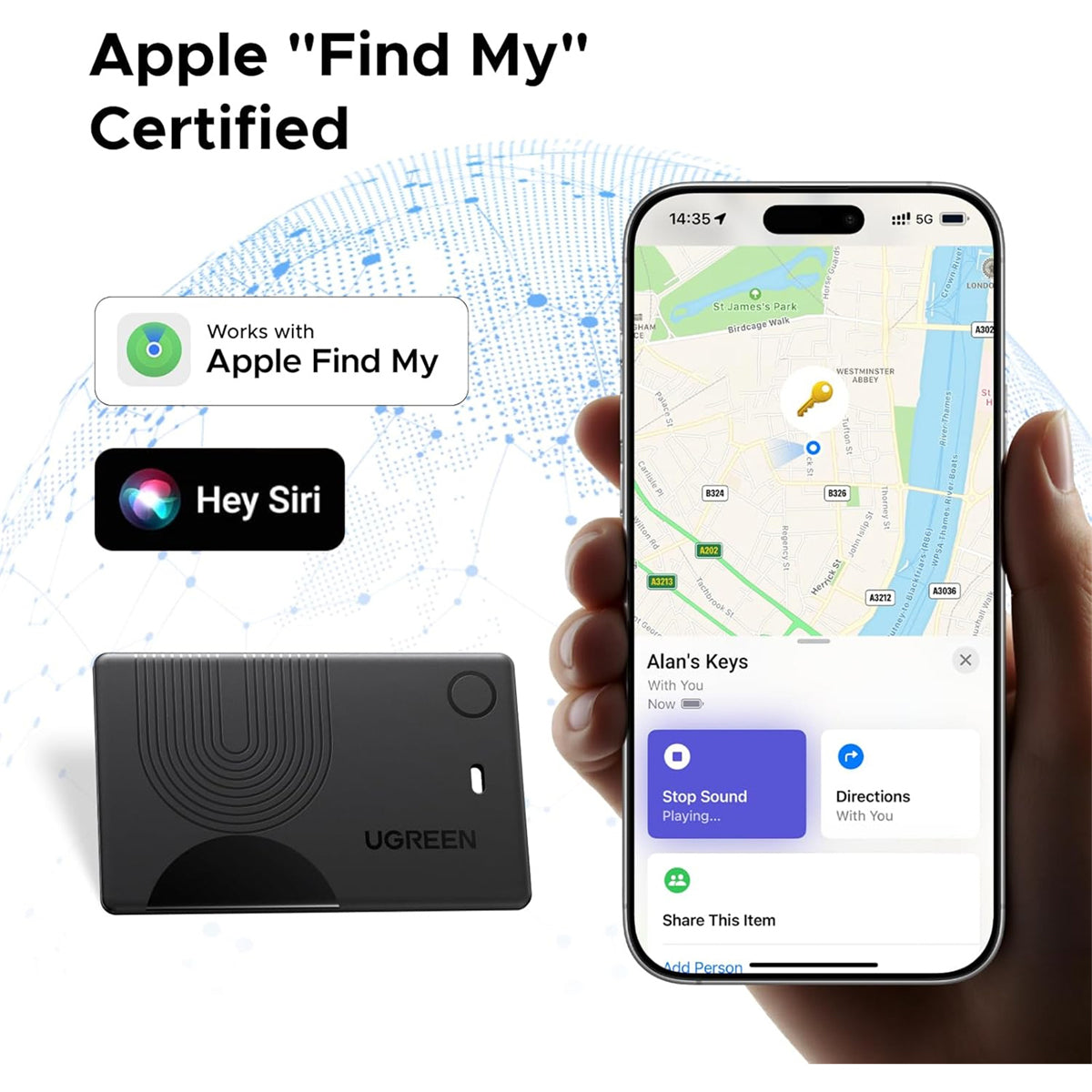 Ugreen Finder Slim 3 - 1-Pack Rechargeable (Black) (CM921/75121)