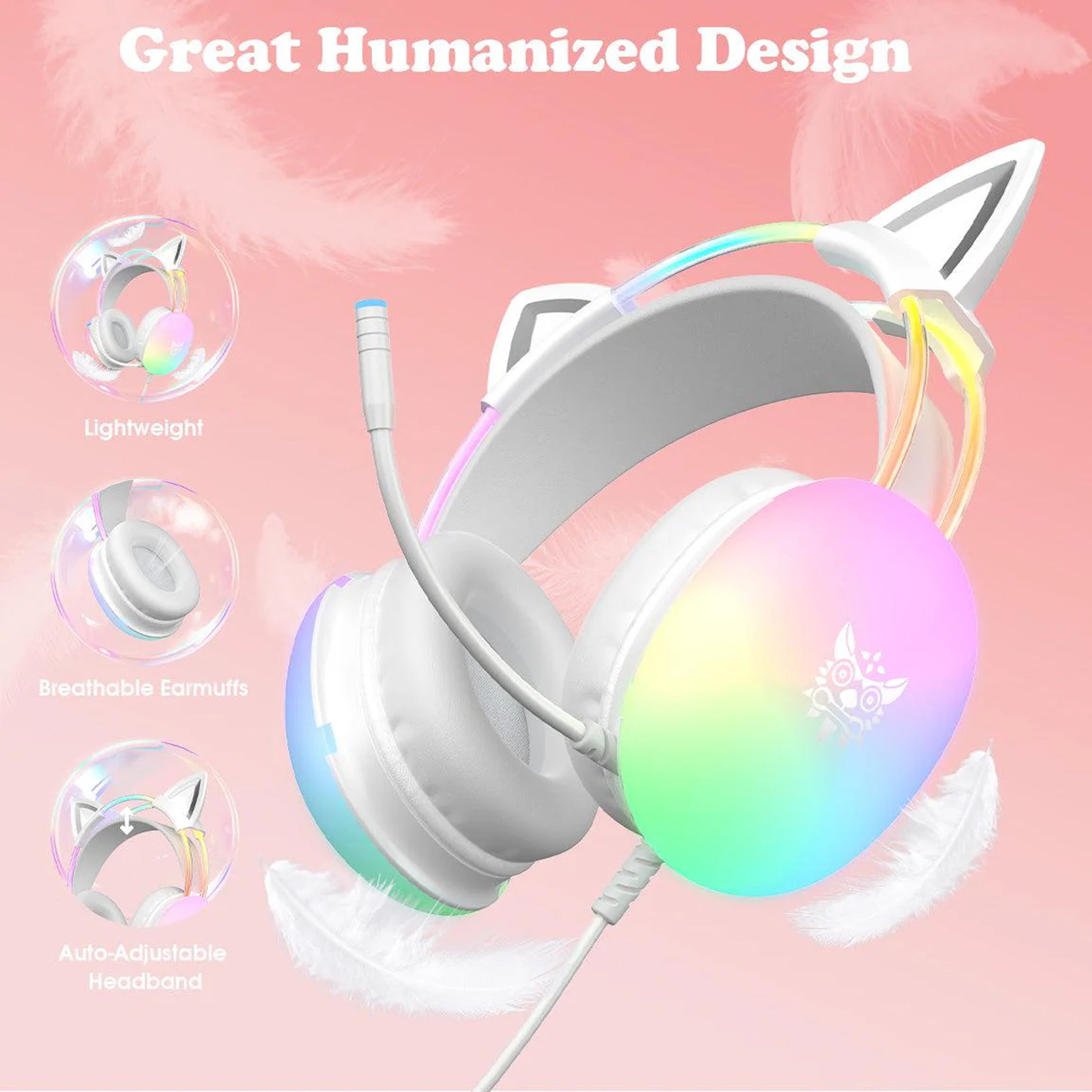 Onikuma X25 Cat Ears RGB Professional Gaming Headset with Noise Cancellation Microphone