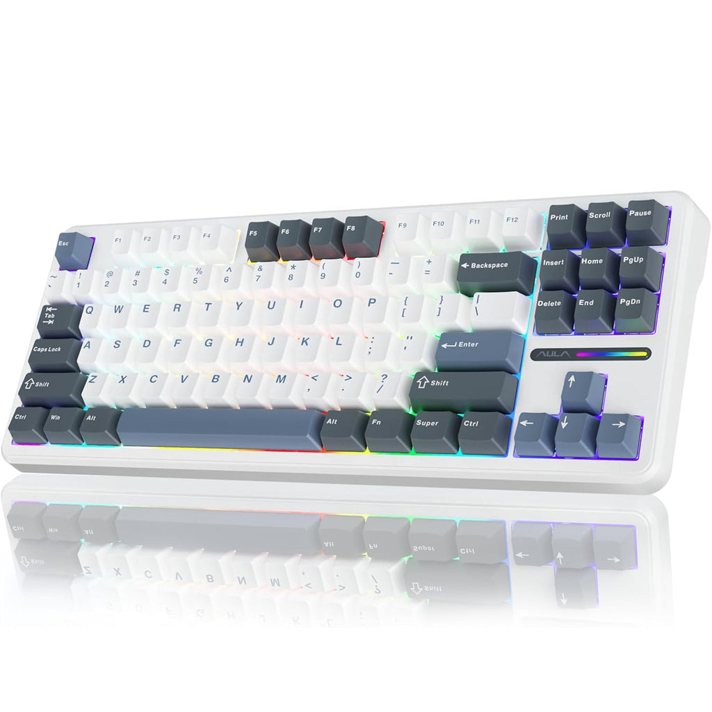 F87 White Aula F87 Wireless & Bluetooth 87 Keys Hot-Swappable Mechanical Keyboard ...