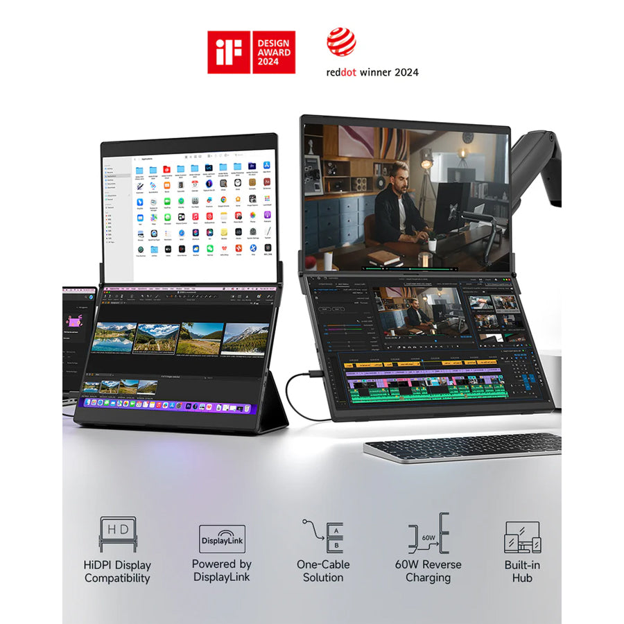 JSAUX FlipGo Pro 16" Dual Stacked Portable Monitor (Black) (PM0205)