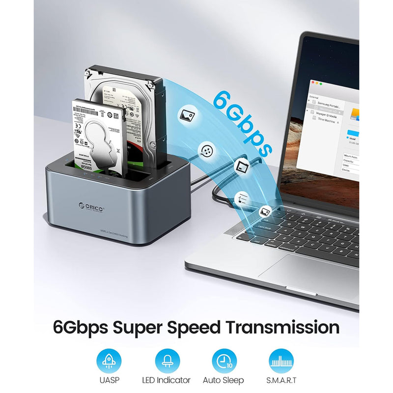 ORICO 2 Bay Hard Drive Dock HDD/SSD (6626C3-C-V1-US-GY-BP-HW)
