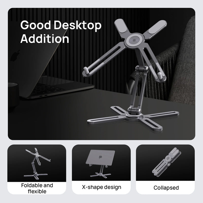 SODI 300 Foldable & Flexible X Shape Design Laptop Stand with 360 Rotating Base (Grey)