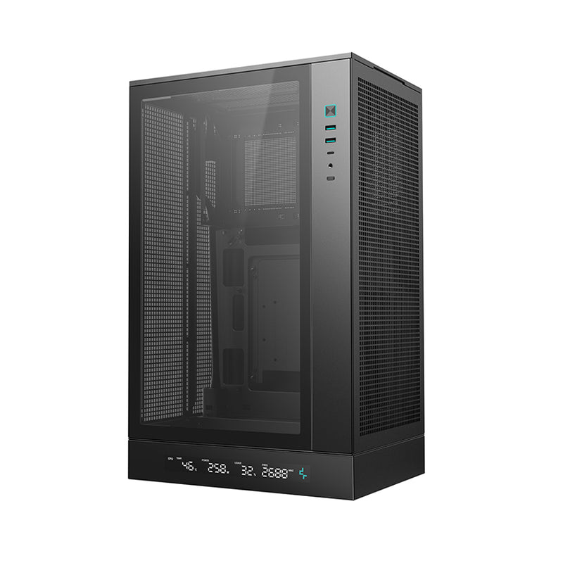 Deepcool CH270 Digital High Airflow Vertical M-ATX Compact Case with Data Screen (Black, White)