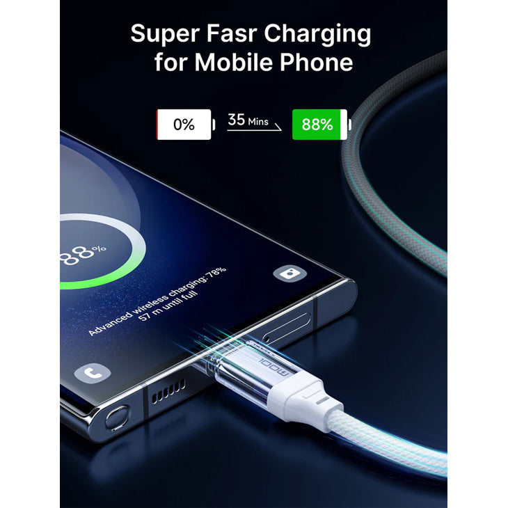 JSAUX Transparent 100W USB-C to USB-C Charging Cable 6.6ft 1-Pack (White) (CC0057)
