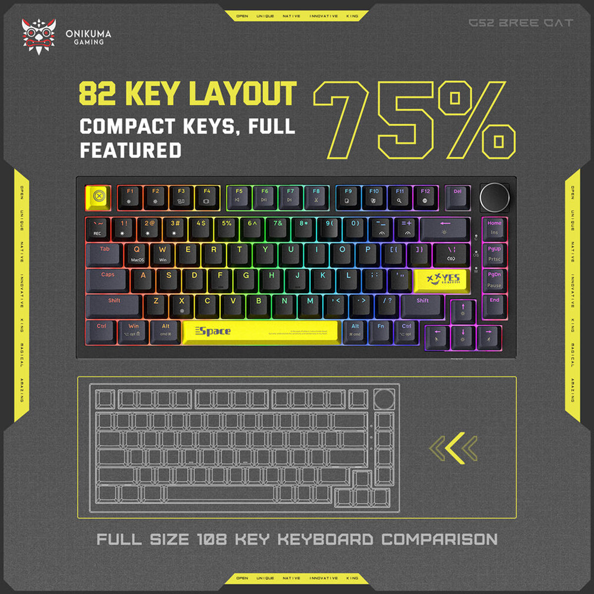 Onikuma G52 RGB 82 Keys Mechanical Keyboard (Black)