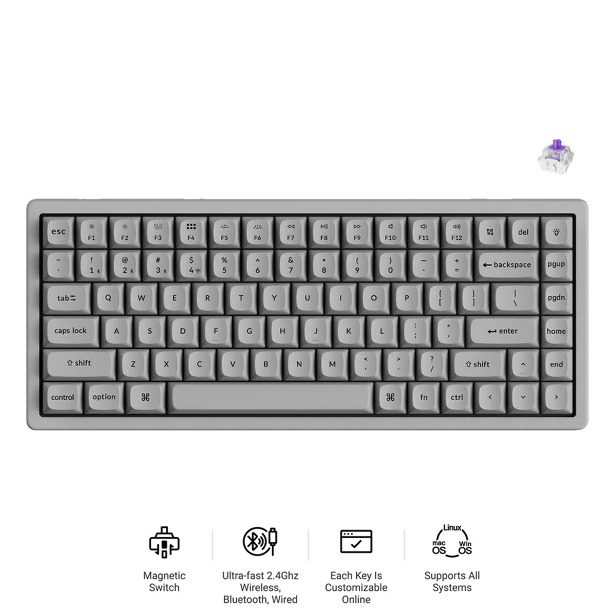 Keychron K2 HE 75% Wireless Hot-Swappable RGB Magnetic Switch Custom Keyboard