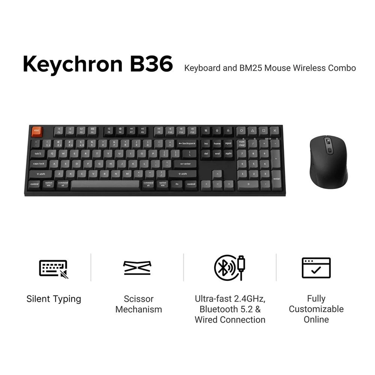Keychron B36 Full-Size Keyboard and BM25 Mouse Wireless Combo (KCBD13)