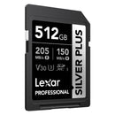 Lexar Professional SILVER PLUS SDXC UHS-I C10 U3 V30 205MB/s Read 150MB/s Write SD Card (128GB, 256GB, 512GB, 1TB)