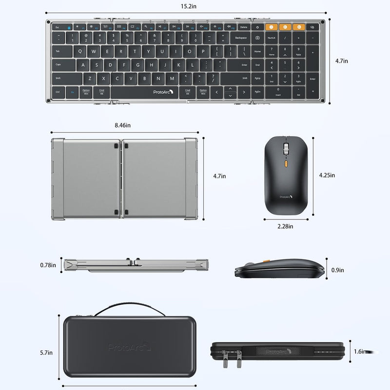 ProtoArc XKM01 Foldable Full-Size Wireless Keyboard and Mouse Combo