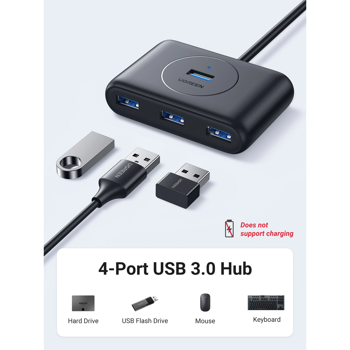 Ugreen USB 3.0 A 4 Ports Hub - 0.5m (Black) (CR113/20290)
