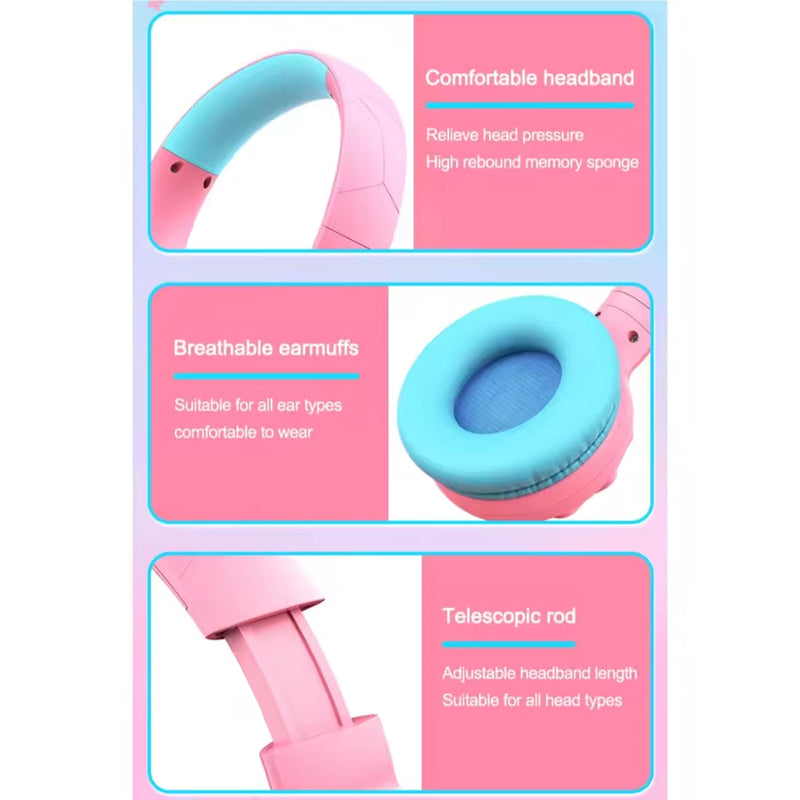 Onikuma B30 Unicorn Ear Wireless Headset with 85dB Kids Ear Protection (Pink)
